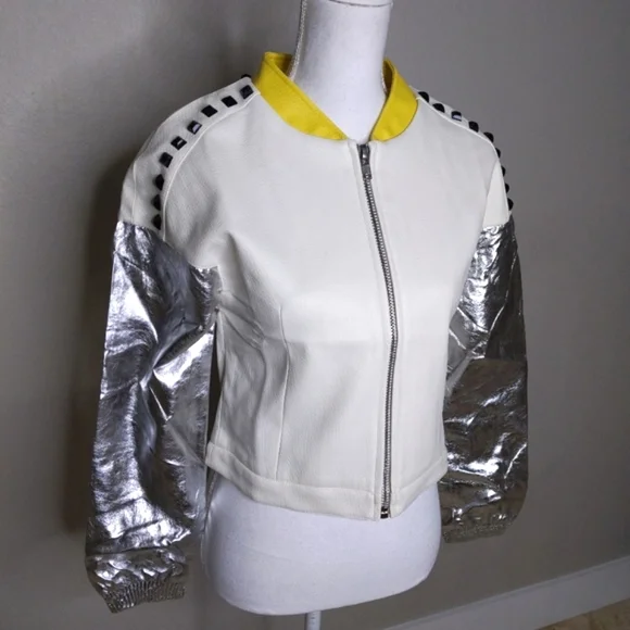 English Rose Faux Leather Statement Jacket Women’s Medium | Metallic Silver - Picture 4 of 6